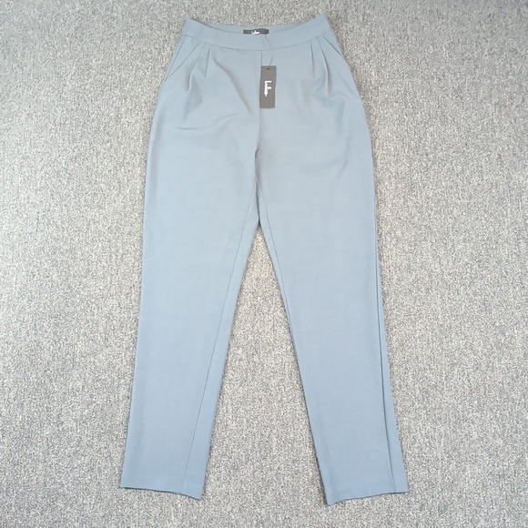 Lulus Minimalist High Waisted Pleated Tapered Dress Pants Women Small Blue Grey — photo 2